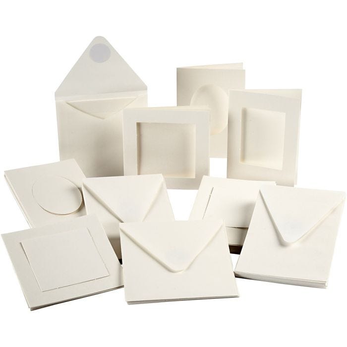 Tarjeta con Passepartout , medida tarjeta 10,5x15 + 12,5x12,5 cm, El contenido puede variar , blanquecino, 50 set/ 1 paquete