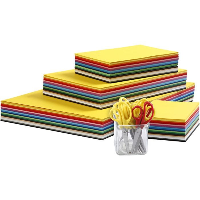 Set de cartulinas y tijeras para niños, A3,A4,A5,A6, 180 gr, surtido de colores, 1 set