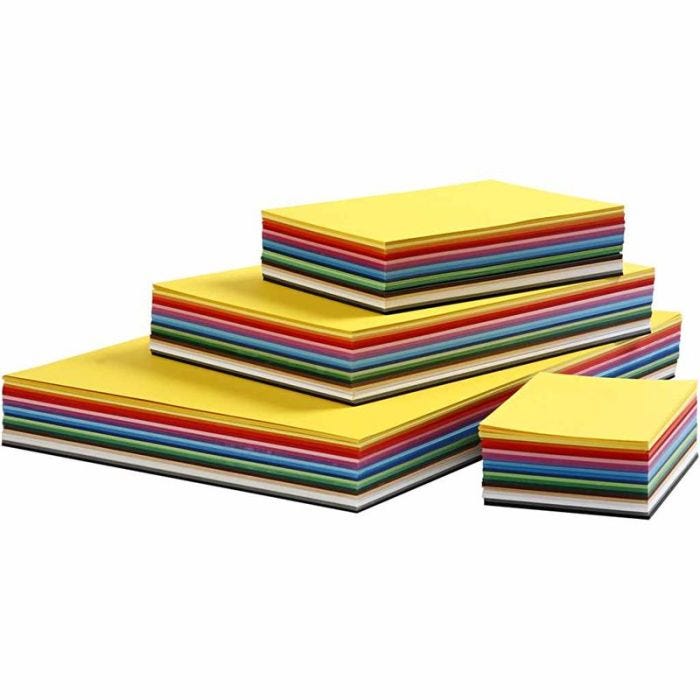 Cartulina Kraft Coloreada, A2,A3,A4,A5,A6, 180 gr, surtido de colores, 1800 hojas stdas/ 1 paquete