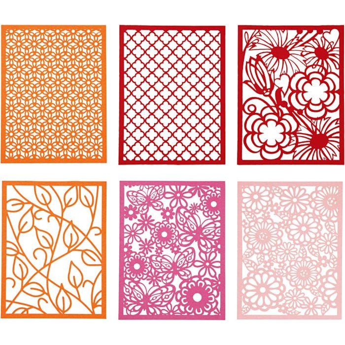 Bloc de Cartulinas de Patrones de Encaje, A6, hoja 104x146 mm, 200 gr, naranja, rosa, rojo, rosado, 24ud/ 1 paquete