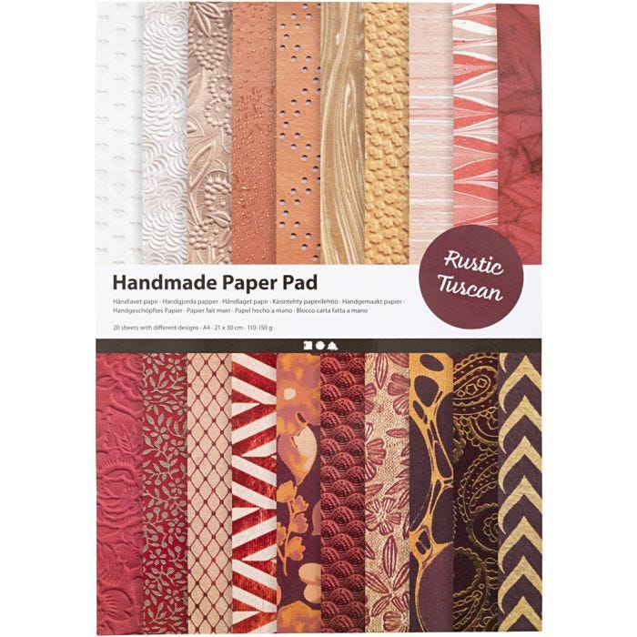 Papel Hecho a Mano, A4, hoja 210x297 mm, 110-150 gr, natural, rojo marrón, 20 hoja/ 1 paquete