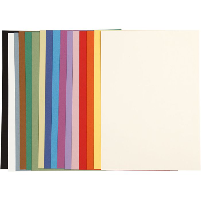 Cartulina francesa, A4, hoja 210x297 mm, 160 gr, surtido de colores, 16 hojas stdas/ 1 paquete