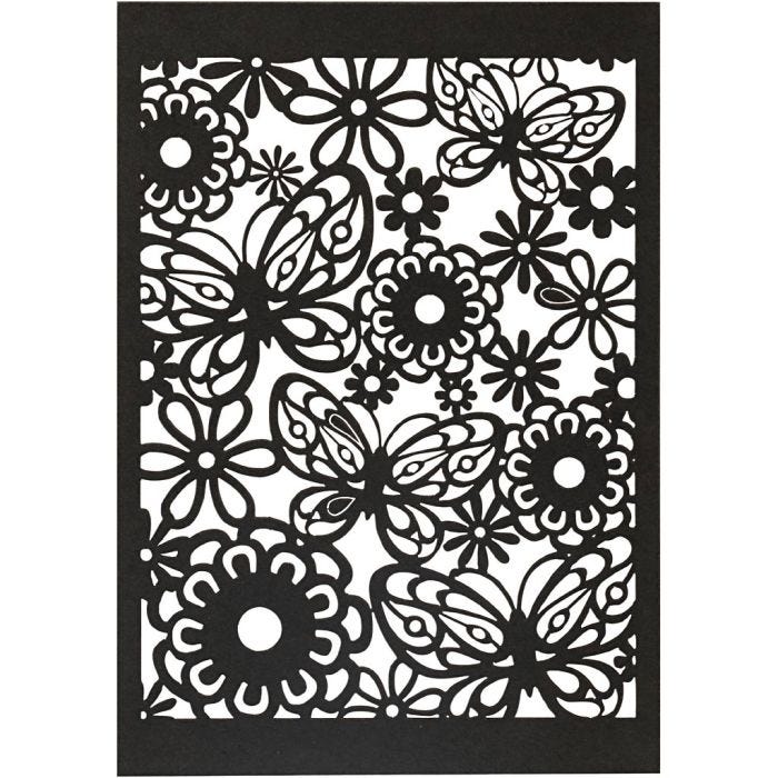 Cartulina con dibujos de encaje, hoja 10,5x15 cm, 200 gr, negro, 10 ud/ 1 paquete