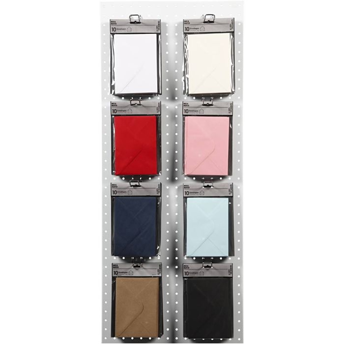 Sobres, medida sobre 11,5x16 cm, 110 gr, negro, azul, rojo, blanco, 8x10 paquete/ 1 paquete