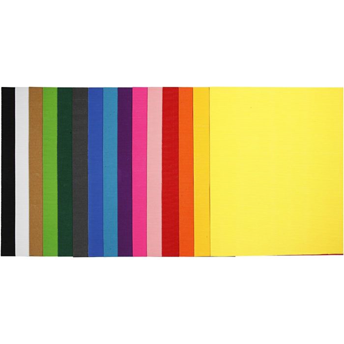 Cartulina corrugada, hoja 50x70 cm, 80 gr, surtido de colores, 15 hoja/ 1 paquete