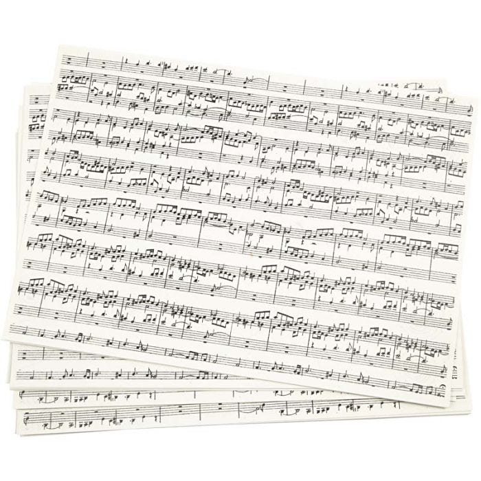 Papel Kraft impreso, notas musicales, A4, hoja 210x297 mm, 100 gr, 10 hoja/ 1 paquete