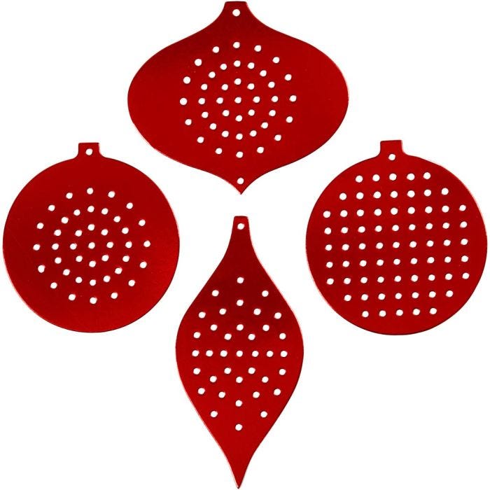 Cartulina para punto de cruz, Adorno de Navidad, A: 8,5-12 cm, medida agujero 3 mm, rojo metalizado, 8 ud/ 1 paquete