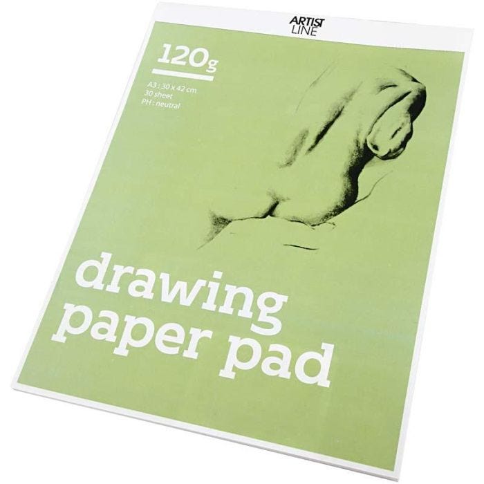 Bloc de dibujo, A3, hoja 297x420 mm, 120 gr, blanco, 30 hoja/ 1 paquete
