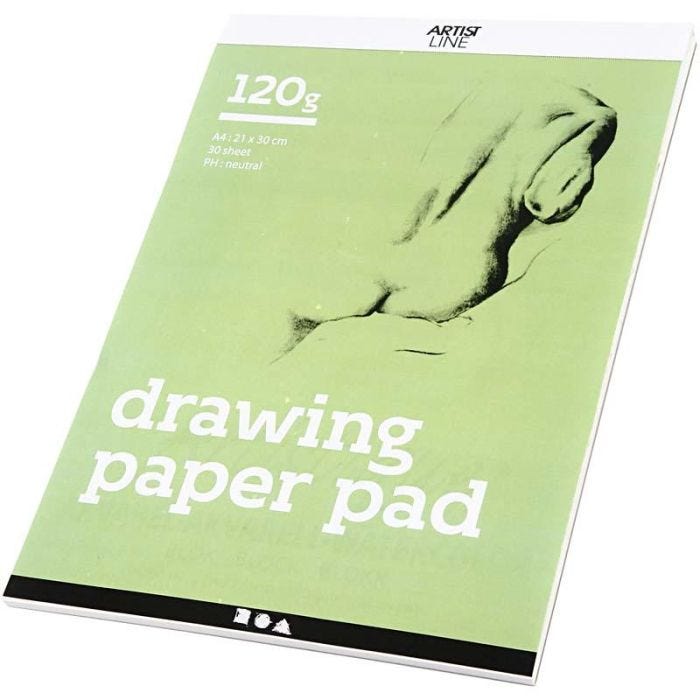 Bloc de dibujo, A4, hoja 210x297 mm, 120 gr, blanco, 30 hoja/ 1 ud
