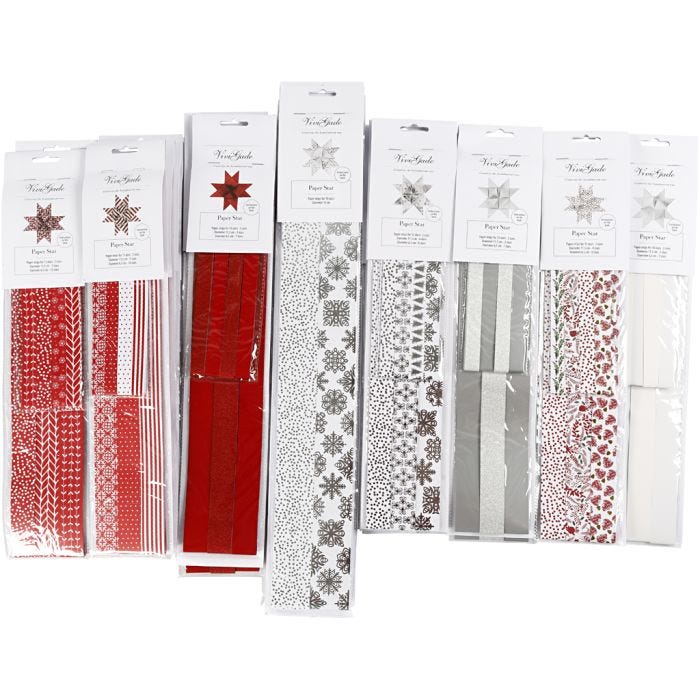 Tiras de papel para estrella, L. 45-100 cm, A: 15+25+40 mm, El contenido puede variar , 640 tiras/ 1 paquete