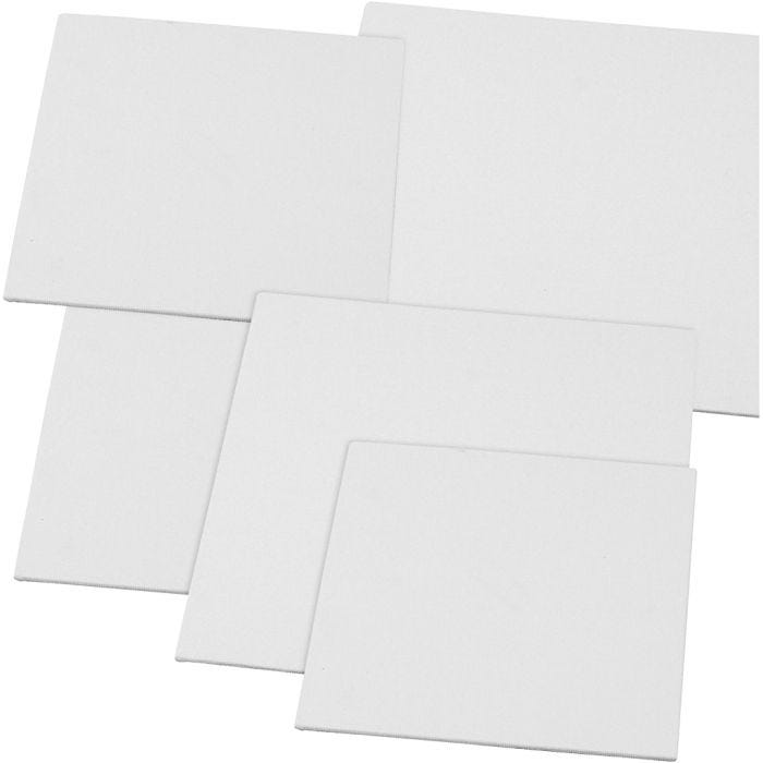 Lienzo en tablilla, medidas 15x15+20x20 cm, grosor 3 mm, 280 gr, blanco, 80 ud/ 1 paquete