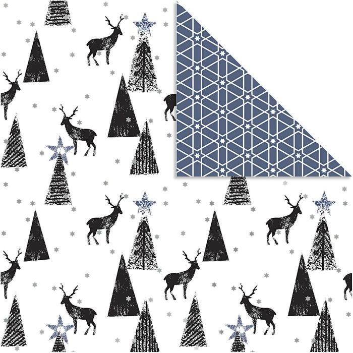 Papel estampado, reno, 180 gr, negro, plata, blanco, 3 hoja/ 1 paquete