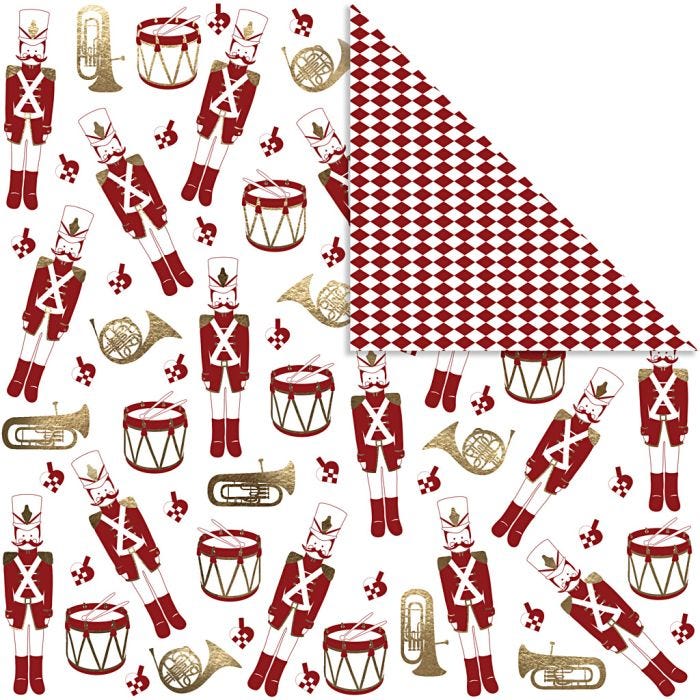 Papel estampado, Cascanueces, 180 gr, dorado, rojo, blanco, 3hoja/ 1 paquete