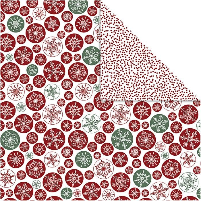 Papel estampado, copos de nieve y puntitos, hoja 30,5x30,5 cm, 180 gr, 5 hoja/ 1 paquete