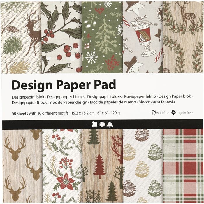 Bloc de papel de diseño, hoja 15,2x15,2 cm, 120 gr, marrón, rojo, 50 hoja/ 1 paquete