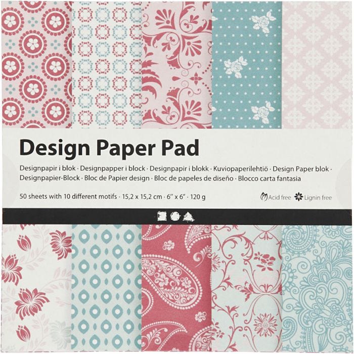 Bloc de papel de diseño, hoja 15,2x15,2 cm, 120 gr, rosado, 50 hoja/ 1 paquete