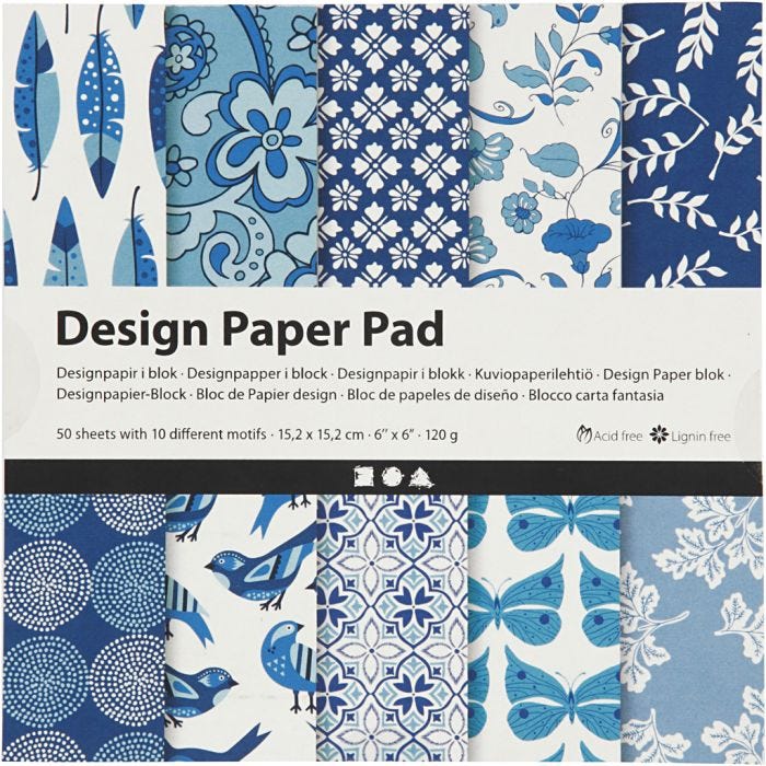 Bloc de papel de diseño, hoja 15,2x15,2 cm, 120 gr, azul, 50 hoja/ 1 paquete