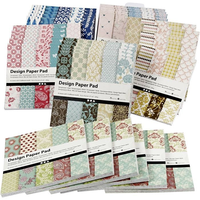 Bloc de papel de diseño, hoja 15,2x15,2 cm, 120 gr, surtido de colores, 6x10 ud/ 1 paquete