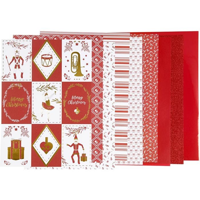 Bloc de papel de diseño, medidas 21x30 cm, 120+128 gr, rojo, blanco, 24 hoja/ 1 paquete