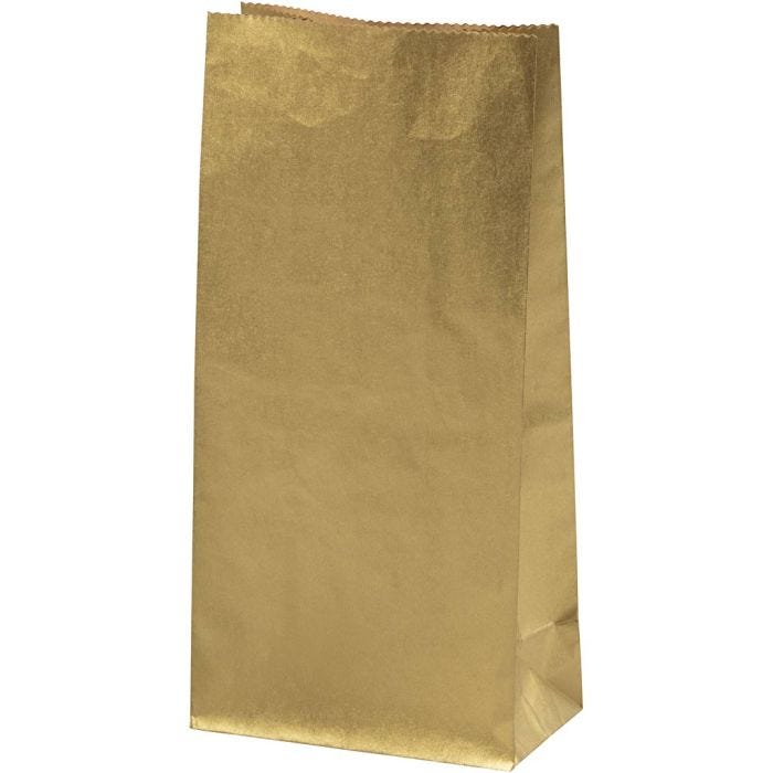 Bolsas de papel, A: 22.5 cm, medidas 6,5x11 cm, 50 gr, dorado, 10 ud/ 1 paquete