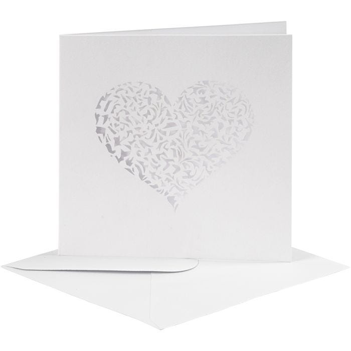 Tarjeta y sobre, medida tarjeta 13,5x13,5 cm, medida sobre 14,5x14,5 cm, 240+110 gr, blanco, 5 set/ 1 paquete