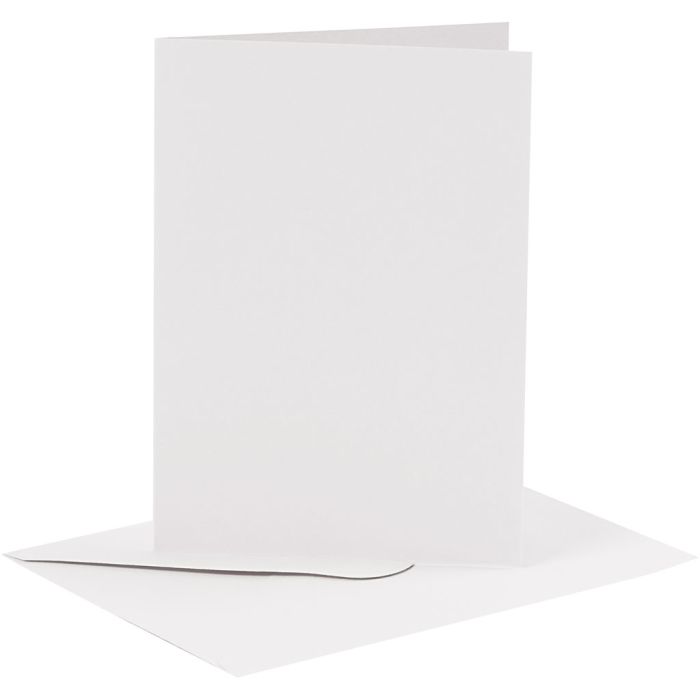 Tarjetas y sobres, medida tarjeta 10,5x15 cm, medida sobre 11,5x16,5 cm, 110+230 gr, blanco, 6 set/ 1 paquete