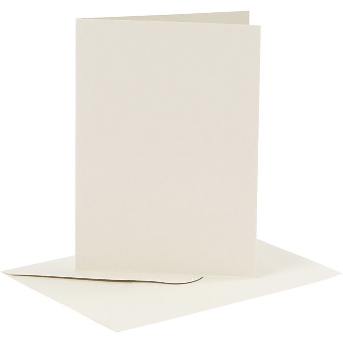 Tarjetas y sobres, medida tarjeta 10,5x15 cm, medida sobre 11,5x16,5 cm, 110+230 gr, blanquecino, 6set/ 1 paquete