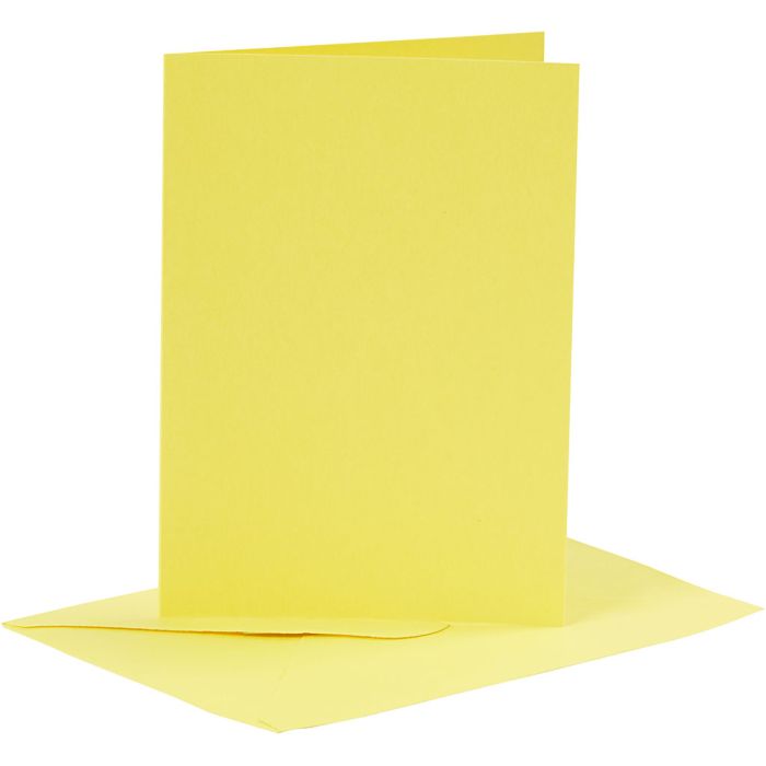 Tarjetas y sobres, medida tarjeta 10,5x15 cm, medida sobre 11,5x16,5 cm, 110+220 gr, amarillo, 6 set/ 1 paquete