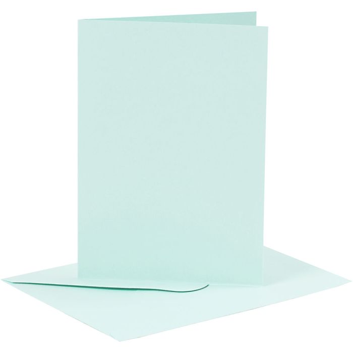 Tarjetas y sobres, medida tarjeta 10,5x15 cm, medida sobre 11,5x16,5 cm, 110+220 gr, azul claro, 6 set/ 1 paquete