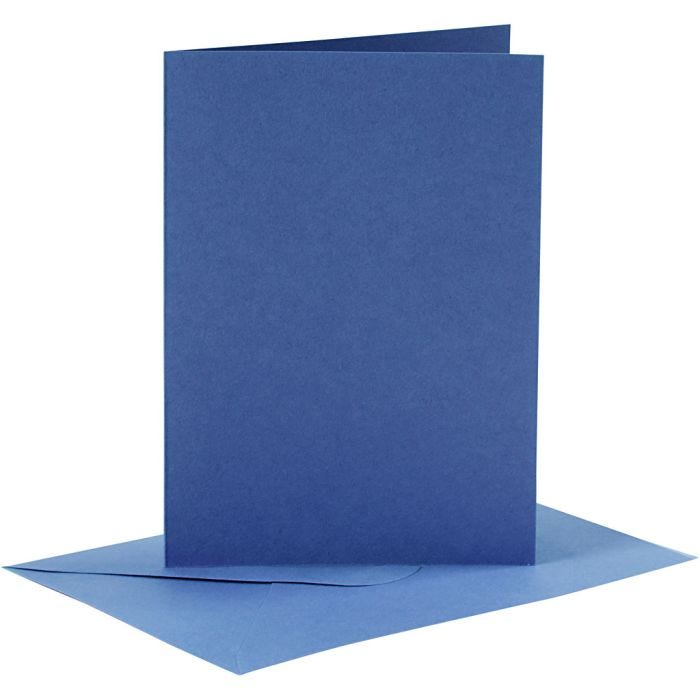 Tarjetas y sobres, medida tarjeta 10,5x15 cm, medida sobre 11,5x16,5 cm, 110+220 gr, azul, 6 set/ 1 paquete