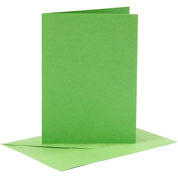 Tarjetas y sobres, medida tarjeta 10,5x15 cm, medida sobre 11,5x16,5 cm, 110+220 gr, verde, 6 set/ 1 paquete