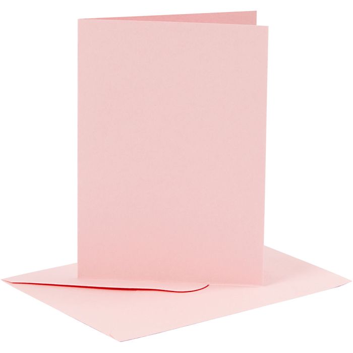 Tarjetas y sobres, medida tarjeta 10,5x15 cm, medida sobre 11,5x16,5 cm, 110+220 gr, rosado, 6 set/ 1 paquete