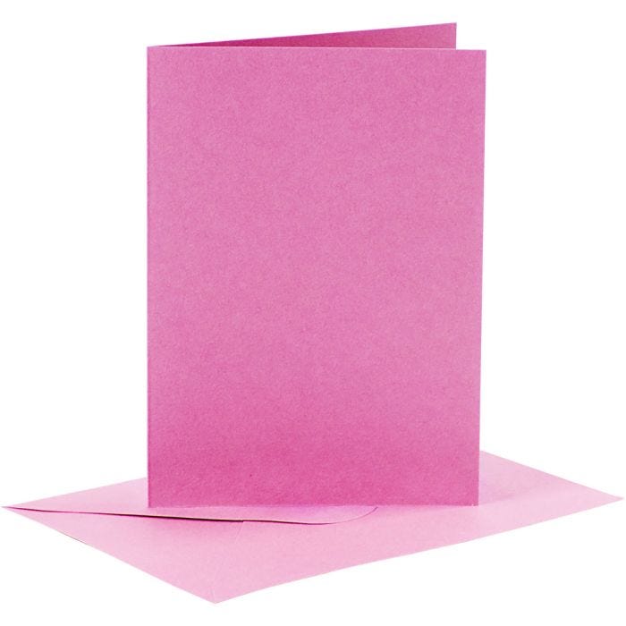 Tarjetas y sobres, medida tarjeta 10,5x15 cm, medida sobre 11,5x16,5 cm, 110+220 gr, rosa, 6 set/ 1 paquete