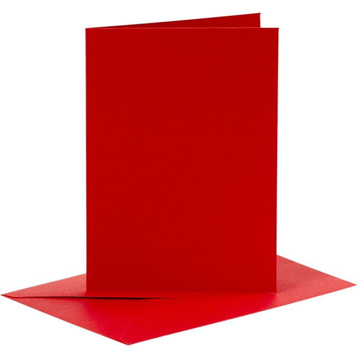Tarjetas y sobres, medida tarjeta 10,5x15 cm, medida sobre 11,5x16,5 cm, 110+230 gr, rojo, 6 set/ 1 paquete
