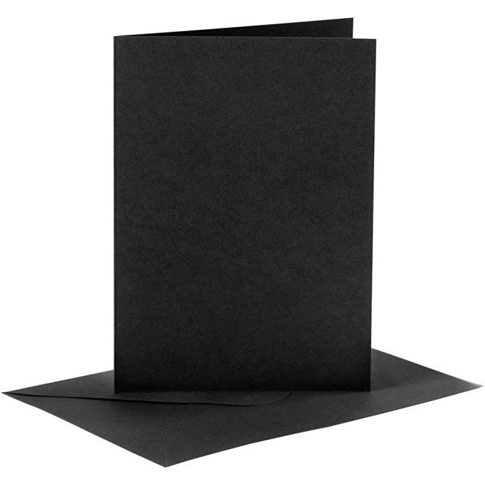 Tarjetas y sobres, medida tarjeta 10,5x15 cm, medida sobre 11,5x16,5 cm, 110+230 gr, negro, 6 set/ 1 paquete