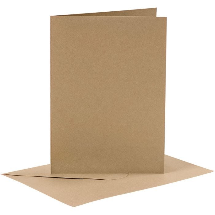 Tarjetas y sobres, medida tarjeta 10,5x15 cm, medida sobre 11,5x16,5 cm, 110+230 gr, natural, 6 set/ 1 paquete