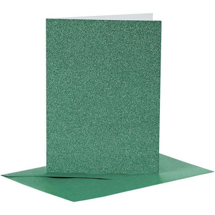 Postales y sobres, medida tarjeta 10,5x15 cm, medida sobre 11,5x16,5 cm, purpurina, 110+250 gr, verde, 4 set/ 1 paquete