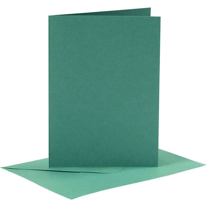 Tarjetas y sobres, medida tarjeta 10,5x15 cm, medida sobre 11,5x16,5 cm, 110+230 gr, verde oscuro, 6 set/ 1 paquete