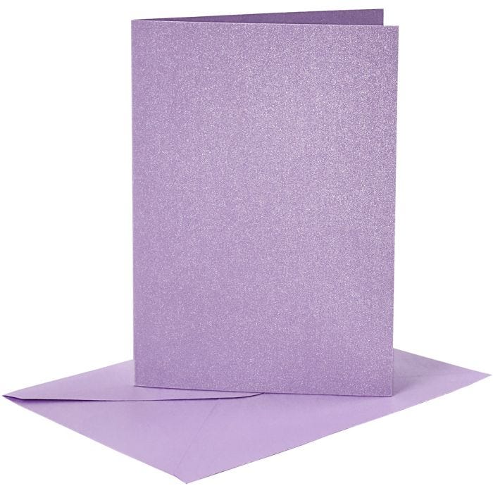 Postales y sobres, medida tarjeta 10,5x15 cm, medida sobre 11,5x16,5 cm, perlado, 120+210 gr, morado, 4 set/ 1 paquete