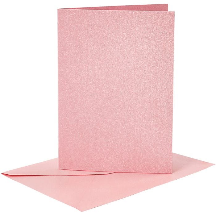 Postales y sobres, medida tarjeta 10,5x15 cm, medida sobre 11,5x16,5 cm, perlado, 120+210 gr, rosado, 4 set/ 1 paquete