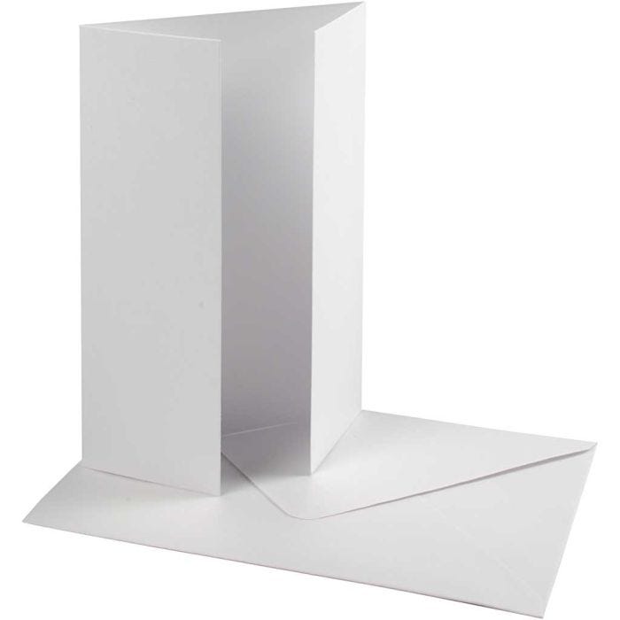 Tarjeta y sobre perlado, medida tarjeta 10,5x15 cm, medida sobre 11,5x16,5 cm, 230+120 gr, blanco, 10 set/ 1 paquete