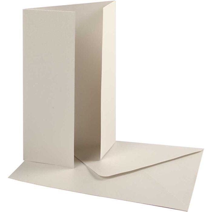 Tarjeta y sobre perlado, medida tarjeta 10,5x15 cm, medida sobre 11,5x16,5 cm, 230+120 gr, blanquecino, 10 set/ 1 paquete
