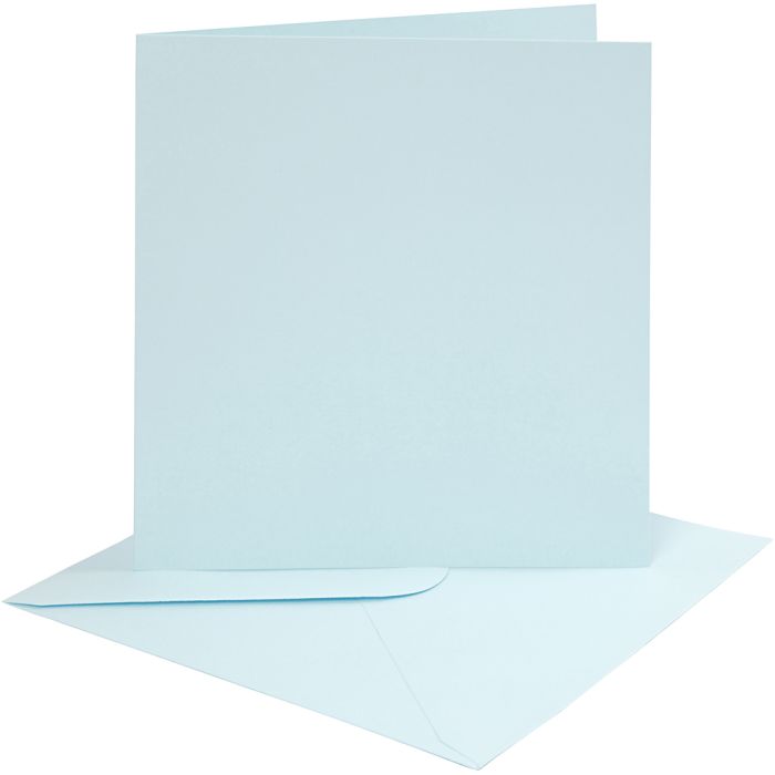 Tarjetas y sobres, medida tarjeta 15,2x15,2 cm, medida sobre 16x16 cm, 220 gr, azul claro, 4 set/ 1 paquete