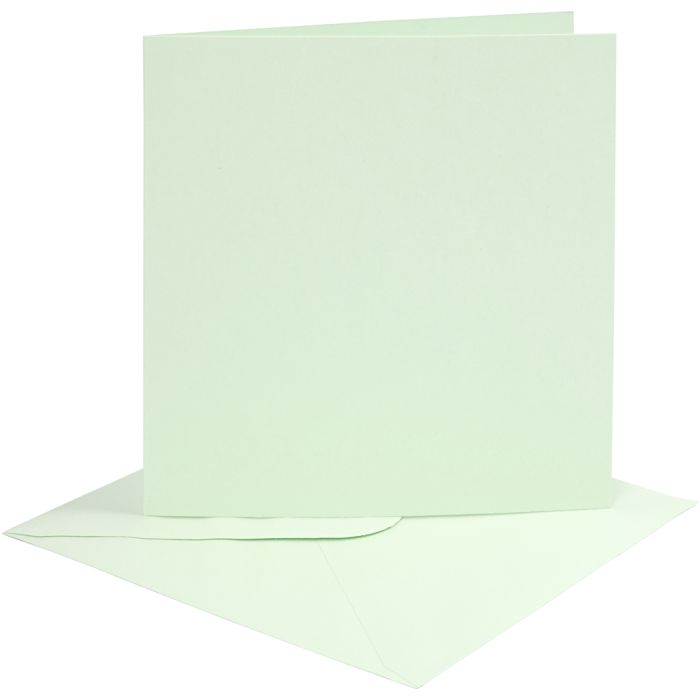 Tarjetas y sobres, medida tarjeta 15,2x15,2 cm, medida sobre 16x16 cm, 210 gr, verde claro, 4 set/ 1 paquete