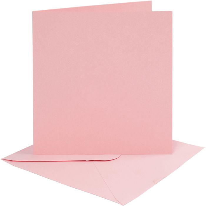 Tarjetas y sobres, medida tarjeta 15,2x15,2 cm, medida sobre 16x16 cm, 220 gr, rosado, 4 set/ 1 paquete