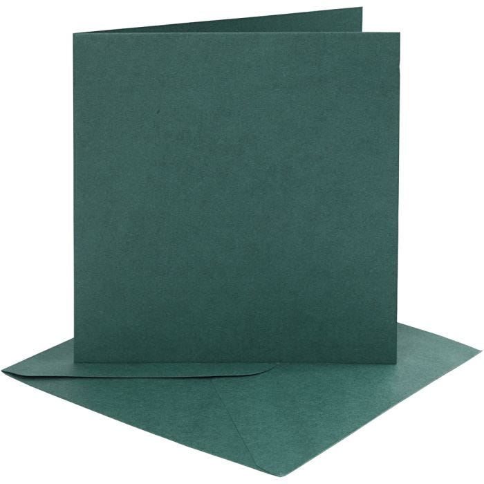 Tarjetas y sobres, medida tarjeta 15,2x15,2 cm, medida sobre 16x16 cm, 230 gr, verde oscuro, 4 set/ 1 paquete