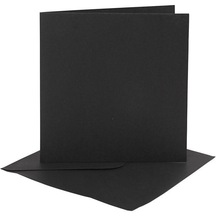 Tarjetas y sobres, medida tarjeta 15,2x15,2 cm, medida sobre 16x16 cm, 230 gr, negro, 4 set/ 1 paquete