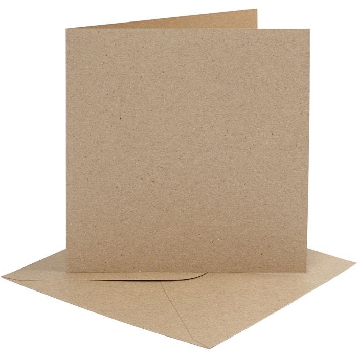 Tarjetas y sobres, medida tarjeta 15,2x15,2 cm, medida sobre 16x16 cm, 230 gr, natural, 4 set/ 1 paquete