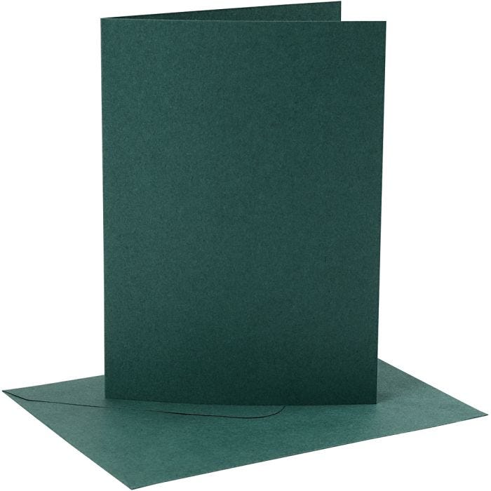 Tarjetas y sobres, medida tarjeta 12,7x17,8 cm, medida sobre 13,3x18,5 cm, 230 gr, verde oscuro, 4 set/ 1 paquete