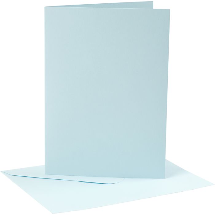 Tarjetas y sobres, medida tarjeta 12,7x17,8 cm, medida sobre 13,3x18,5 cm, 220 gr, azul claro, 4 set/ 1 paquete